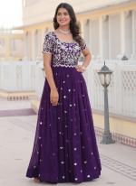 Faux Blooming Purple Party Wear Embroidery Work Readymade Gown